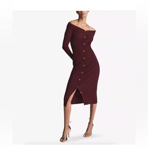Reiss Burgundy Ribbed Button-Front Long Sleeve Dress, pre loved
